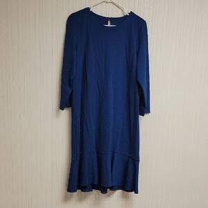 J. Jill Deep Blue Black Dot Long Sleeve Ponte Dress, Women's Medium. NWT office